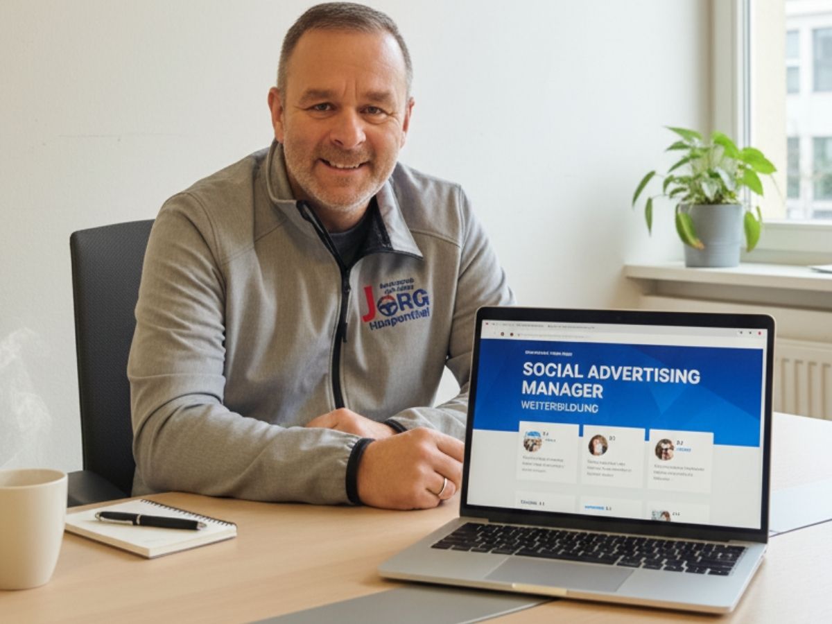 Social Media Berater arbeitet am Laptop an Marketingstrategie für lokale Unternehmen